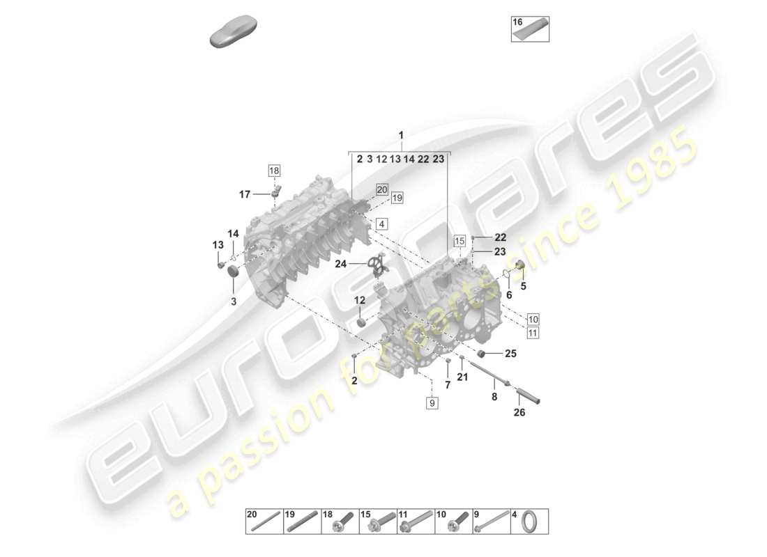 porsche 2020 (992-1 turbo / s) alloggiamento del basamento schema delle parti