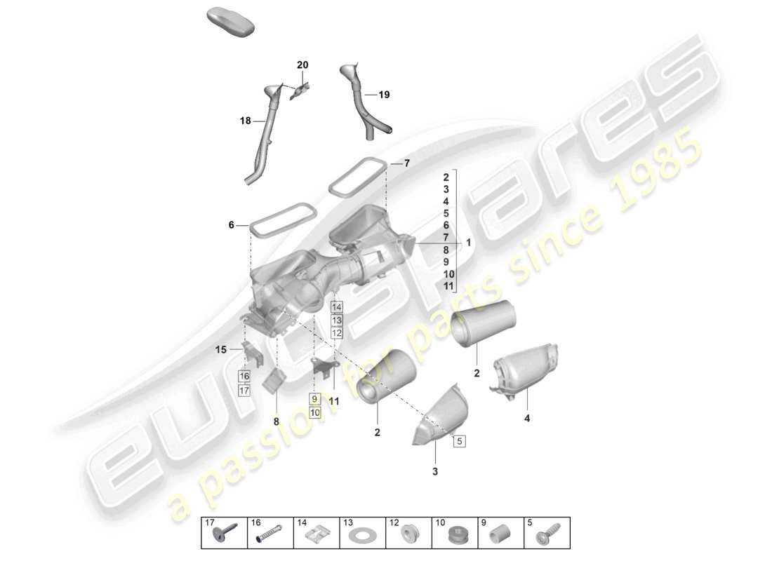 porsche 2022 (992-1 gt3/rs/st) diagramma delle parti filtro aria