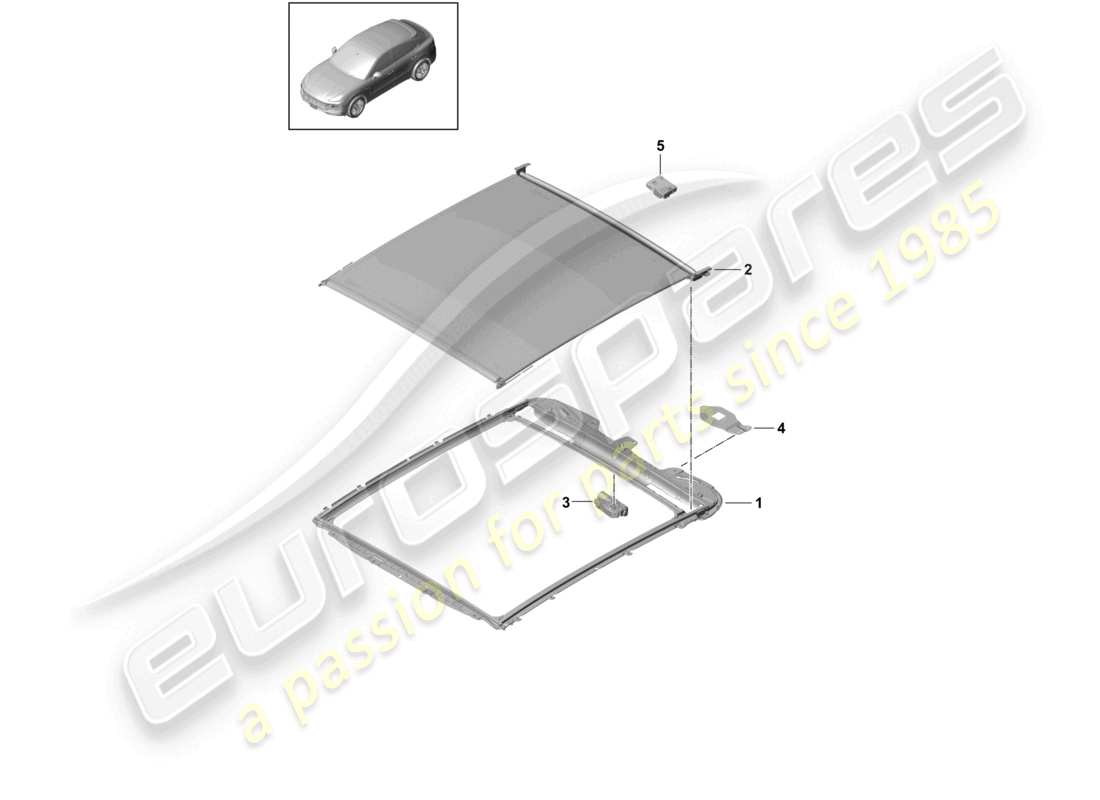 porsche 2022 (cayenne e3 9ya/9yb) schema delle parti del tetto in vetro