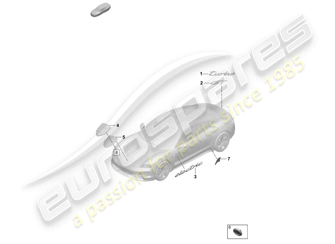 porsche 2026 (taycan 9j1-2) iscrizione porsche stemma pellicola di guardia in pietra diagramma delle parti