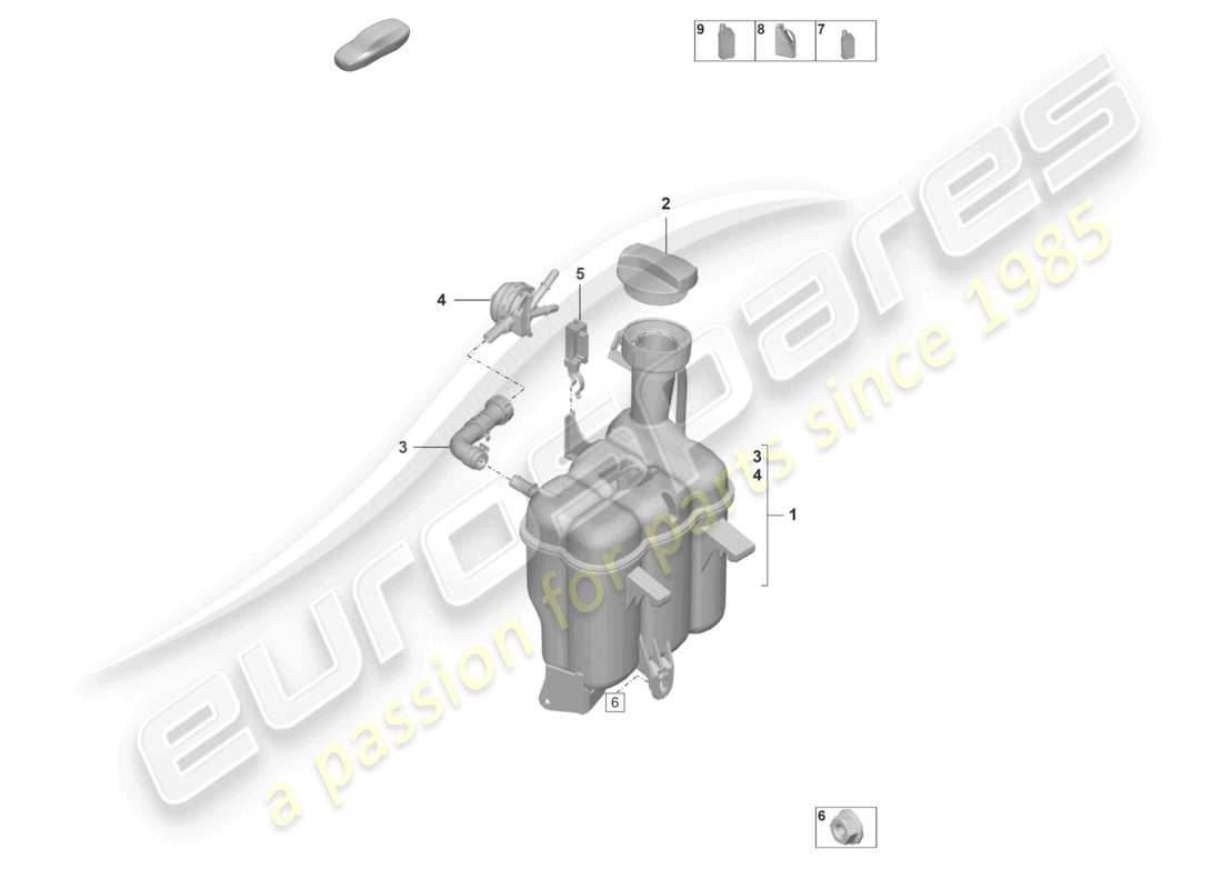 porsche 2022 (992-1 gt3/rs/st) serbatoio di espansione liquido di raffreddamento schema delle parti