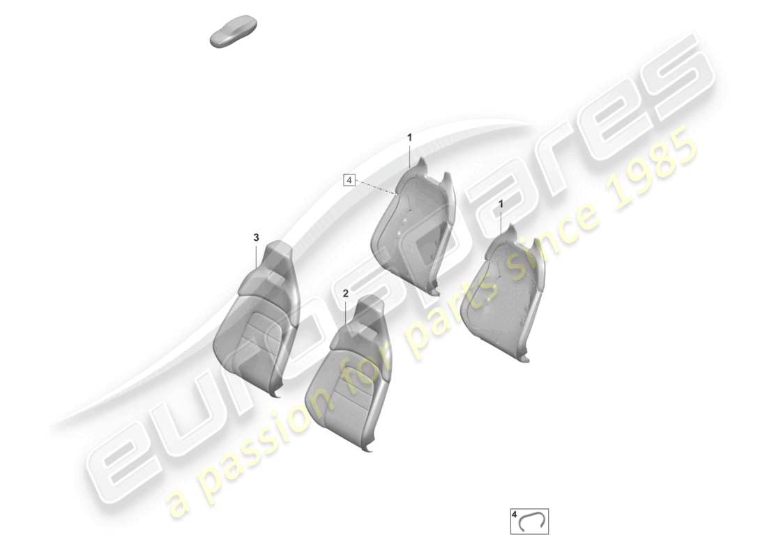 porsche 2020 (taycan 9j1-1) sezione in schiuma per supporto lato riposo. rivestimento schienale sedile comfort per modelli con ventilazione sedile schema parti