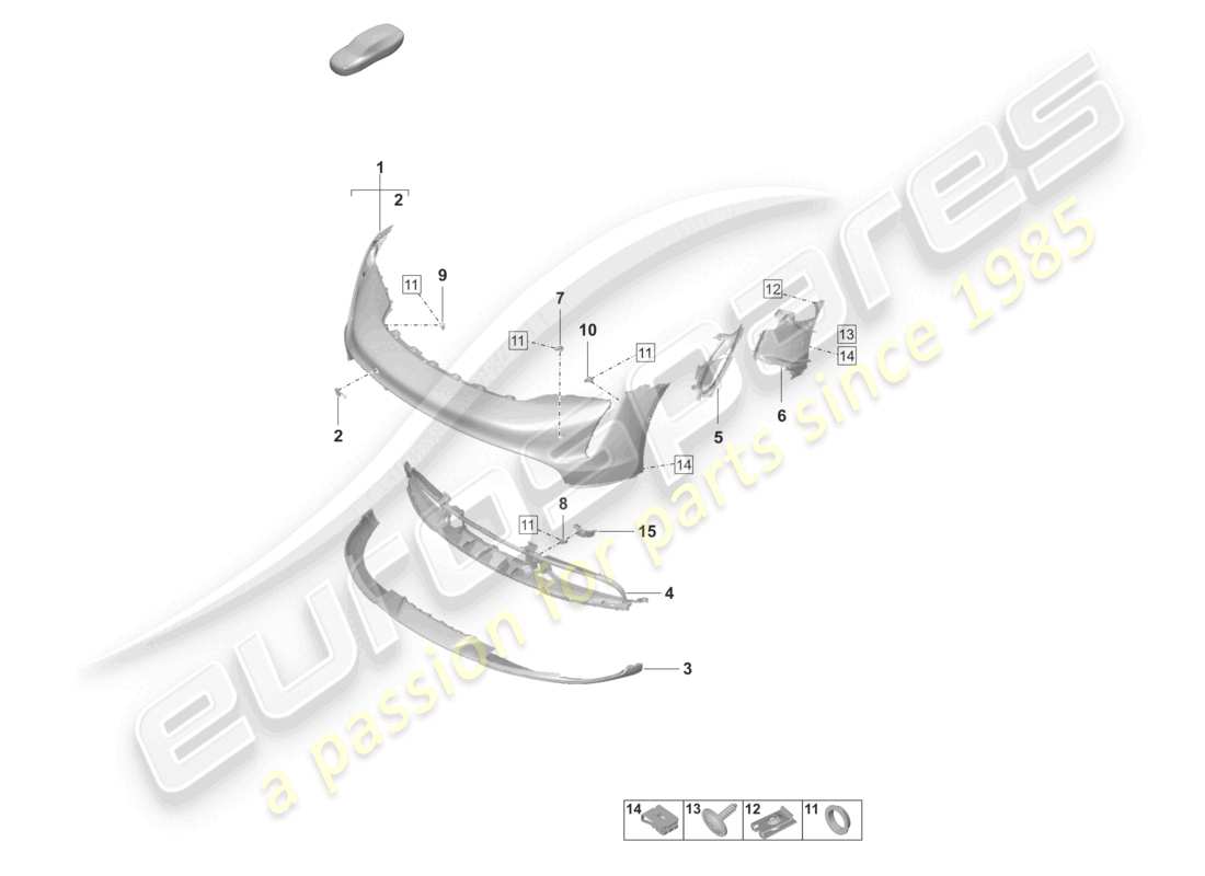 porsche 2020 (taycan 9j1-1) paraurti anteriore per variante di equipaggiamento: schema base delle parti
