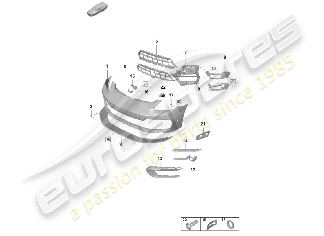 porsche 2024 (panamera 971-2) diagramma base delle parti del paraurti anteriore
