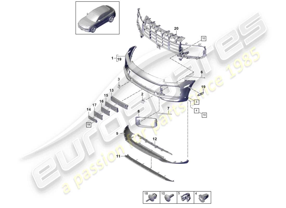 porsche 2022 (cayenne e3 9ya/9yb) paraurti anteriore coupe turbo gt diagramma delle parti