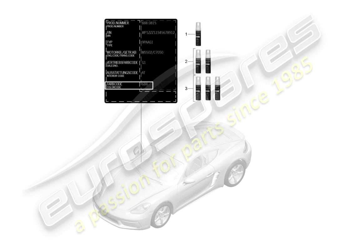 porsche 2021 (718 cayman) applicatore per ritocchi di vernice diagramma delle parti delle vernici