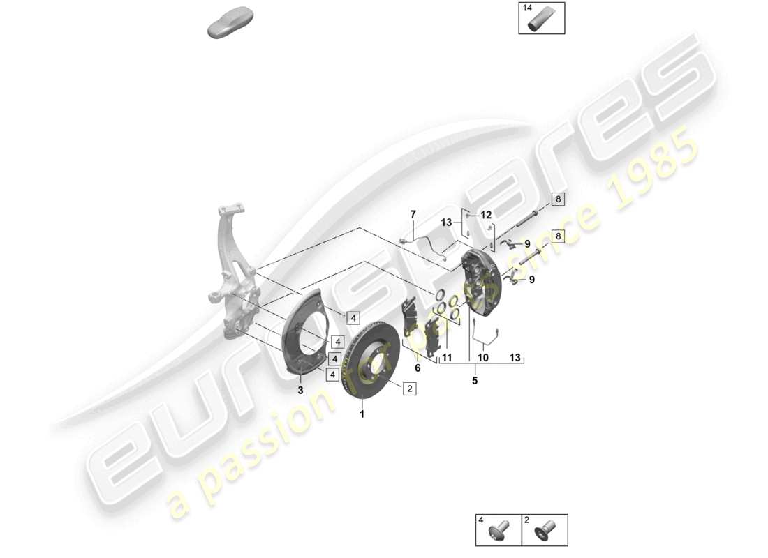 porsche 2025 (macan-e) freno a disco assale anteriore diagramma delle parti