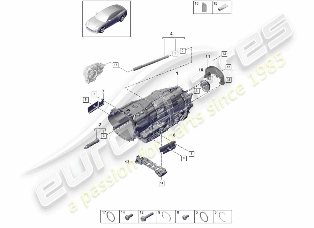 porsche 2021 (panamera 971-1) 8-speed cambio a doppia frizione - pdk - schema dei componenti