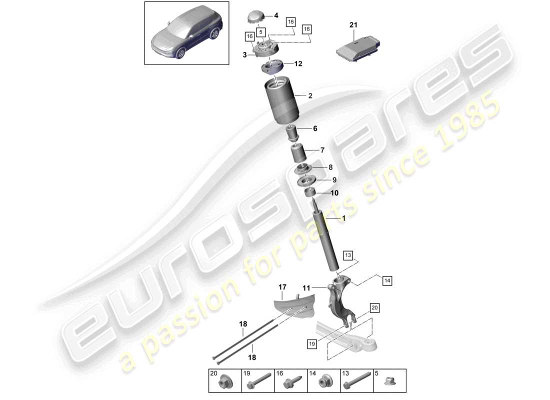 porsche 2022 (cayenne e3 9ya/9yb) sospensione sospensione completa per sospensioni sportive schema delle parti
