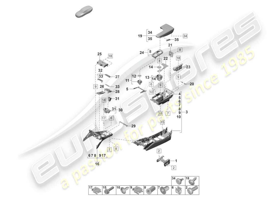 porsche 2024 (panamera 971-2) schema delle parti della console centrale
