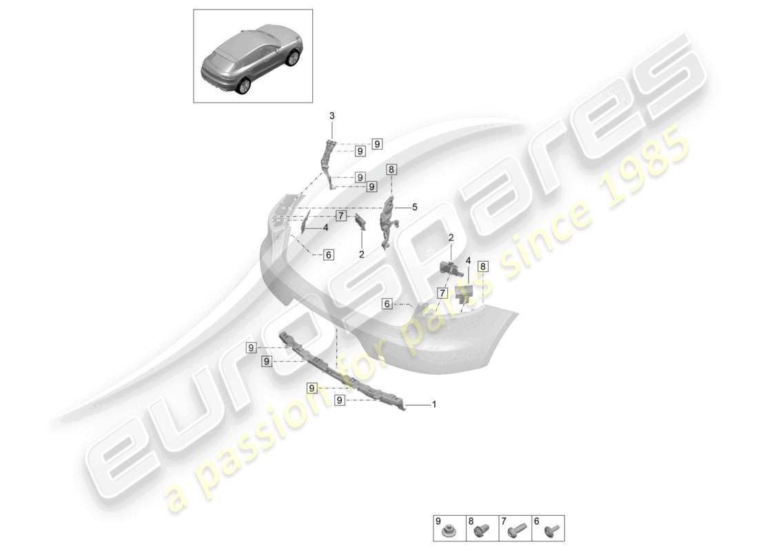 porsche 2021 (macan) fissaggi paraurti posteriore diagramma delle parti