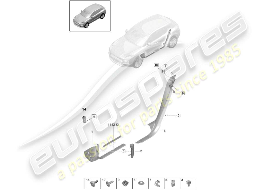 porsche 2021 (macan) listello di rifinitura inferiore del davanzale accessori interni del davanzale schema delle parti