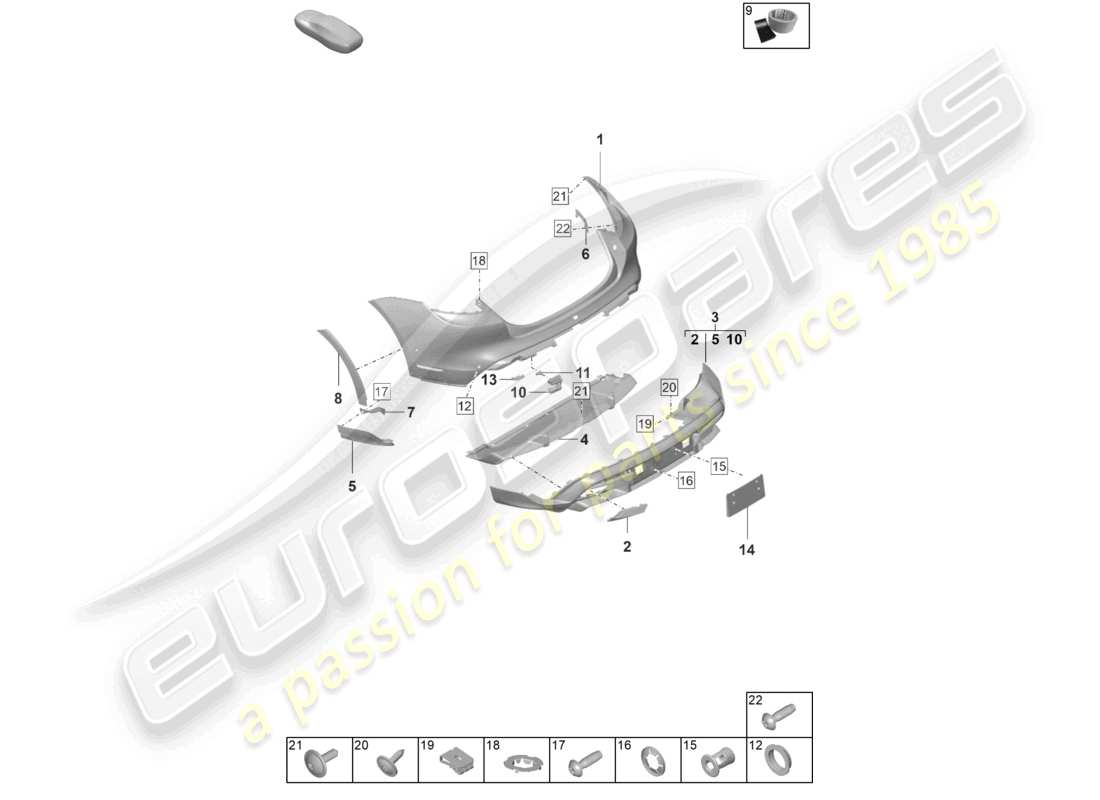 porsche 2020 (taycan 9j1-1) paraurti posteriore per variante di equipaggiamento: base offroad cross turismo schema ricambi