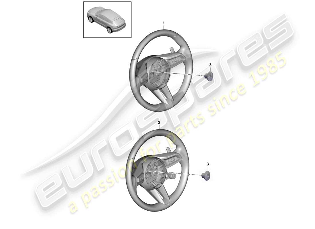 porsche 2021 (macan) volante sportivo multifunzione pr:gp2 (pelle, riscaldabile) 360mm volante sportivo multifunzione (race-tex) con riscaldamento - pdk - schema ricambi