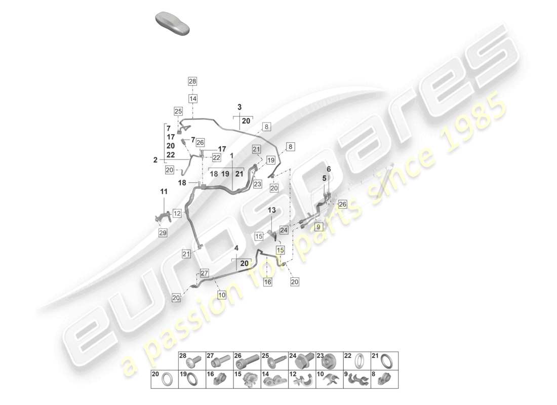 porsche 2022 (992-1 gt3/rs/st) aria condizionata rhd linea refrigerante (valvola di espansione >essiccatore) diagramma delle parti