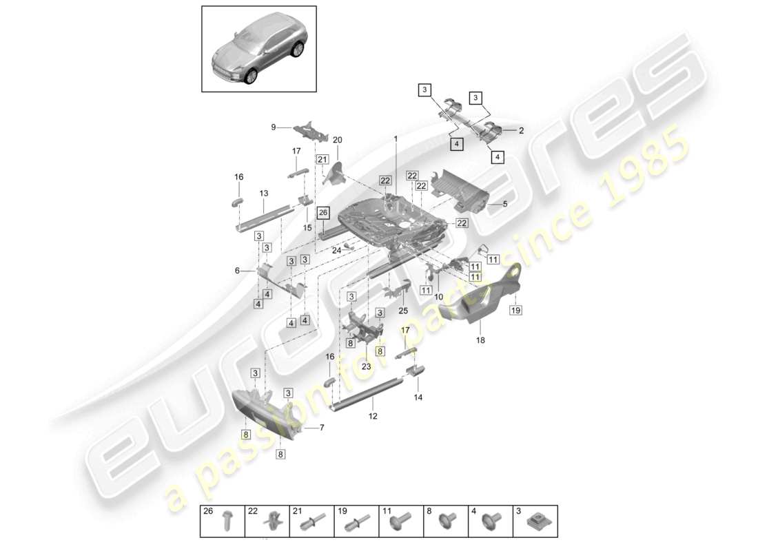porsche 2021 (macan) telaio per sedile accessori vari sedili sportivi schema delle parti