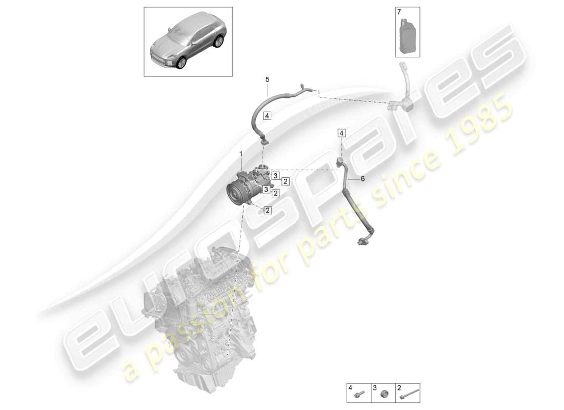 porsche 2021 (macan) compressore a/c r134a refrigerante diagramma delle parti