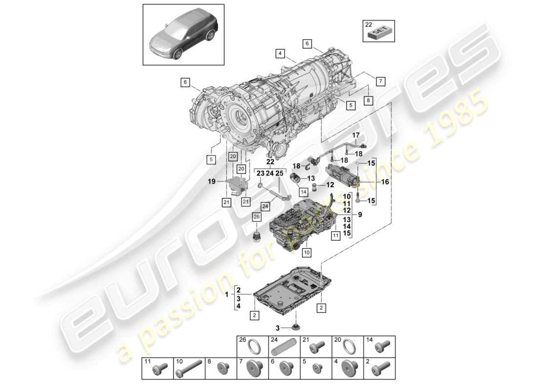 porsche 2024 (cayenne e3 9ya/9yb) 8-speed cambio automatico per trazione integrale meccatronico con software pompa dell'olio radiatore dell'olio del cambio coppa dell'olio della trasmissione schema dei componenti