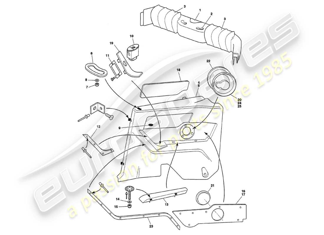 aston martin v8 volante (1998) rivestimento posteriore diagramma delle parti