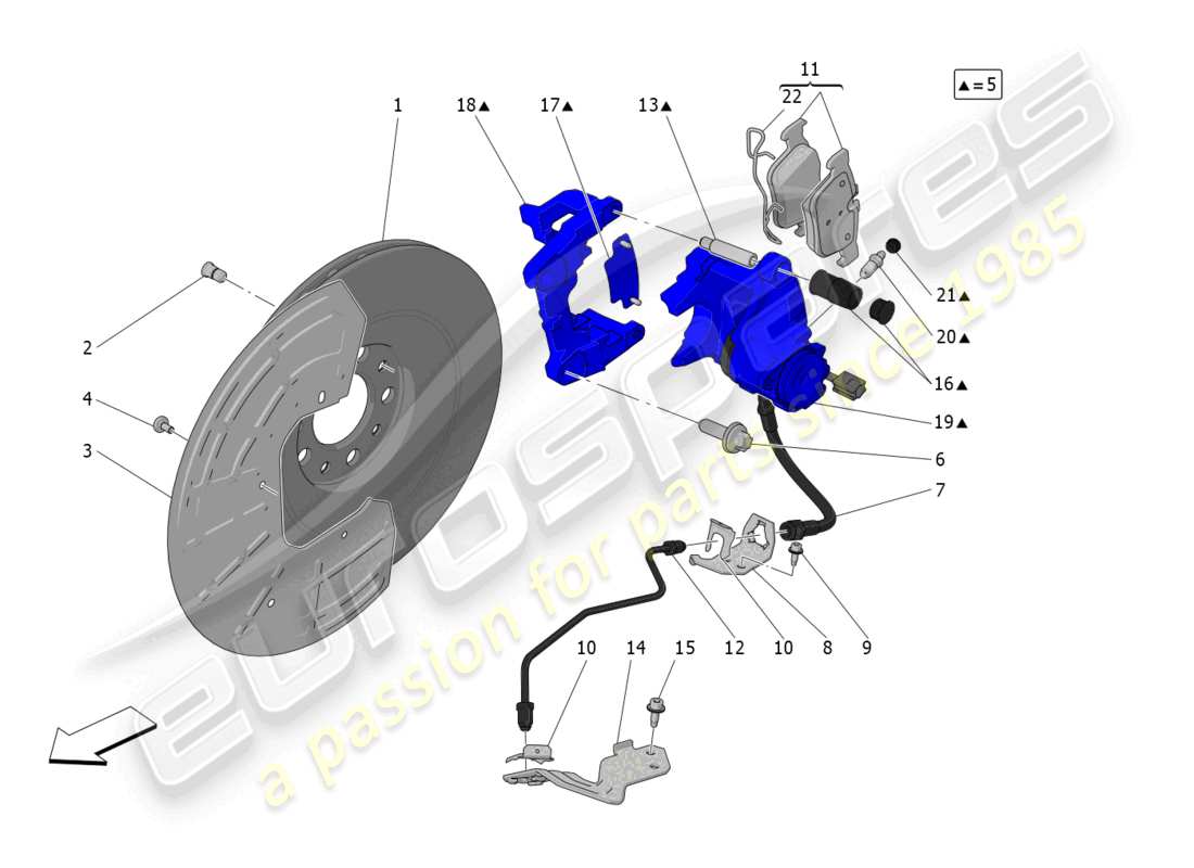 maserati grecale gt (2023) schema parziale dei dispositivi di frenatura sulle ruote posteriori