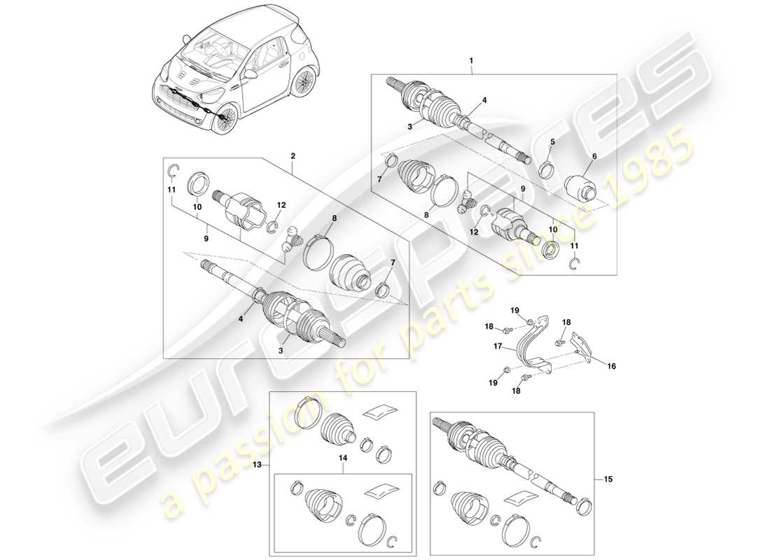 aston martin cygnet (2012) mezzi alberi diagramma delle parti