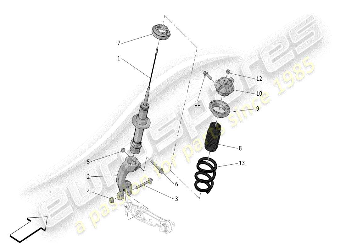 maserati mc20 (2024) diagramma delle parti dei dispositivi dell'ammortizzatore anteriore