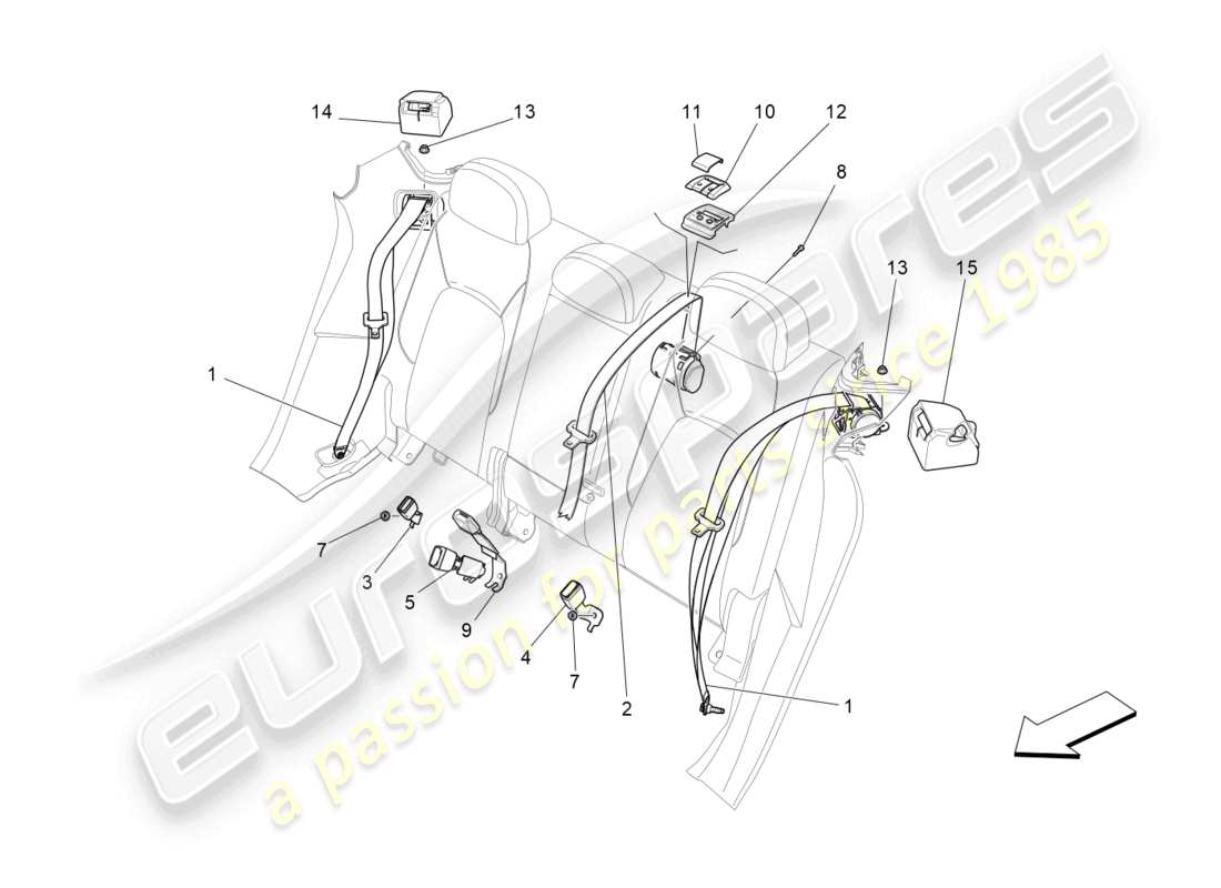 maserati levante (2019) cinture di sicurezza posteriori diagramma delle parti