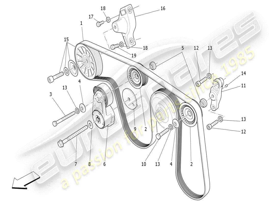 maserati ghibli (2019) diagramma delle parti delle cinghie dei dispositivi ausiliari