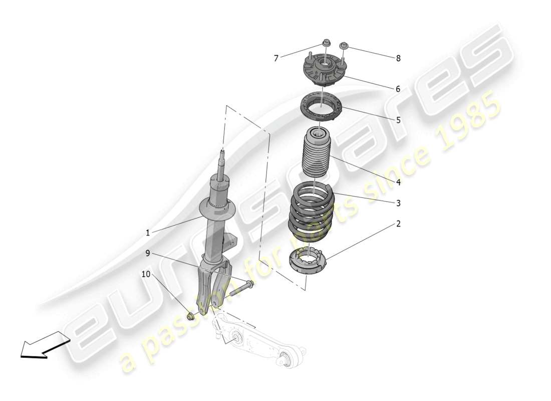 maserati grecale gt (2023) diagramma delle parti dei dispositivi dell'ammortizzatore anteriore