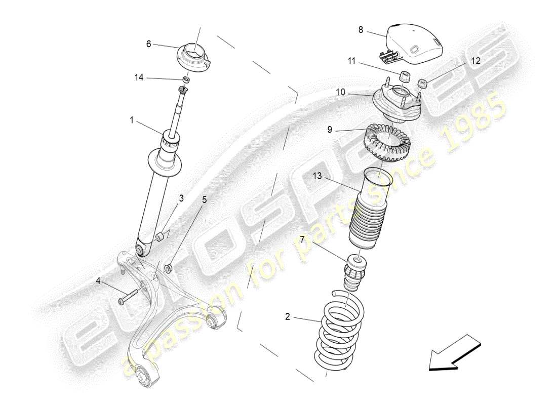 maserati ghibli (2019) diagramma delle parti dei dispositivi dell'ammortizzatore anteriore