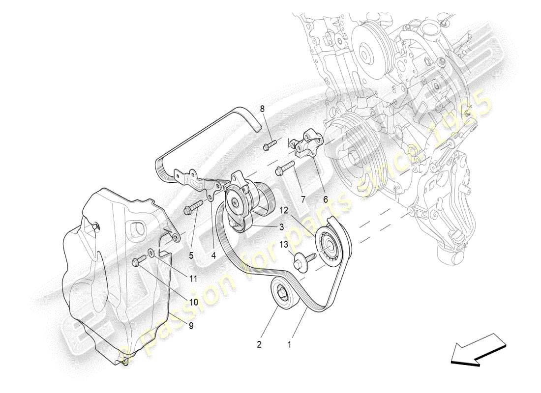 maserati ghibli (2019) diagramma delle parti delle cinghie dei dispositivi ausiliari