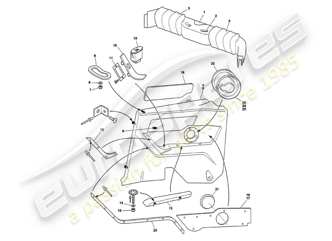 aston martin v8 volante (2000) diagramma delle parti del rivestimento posteriore