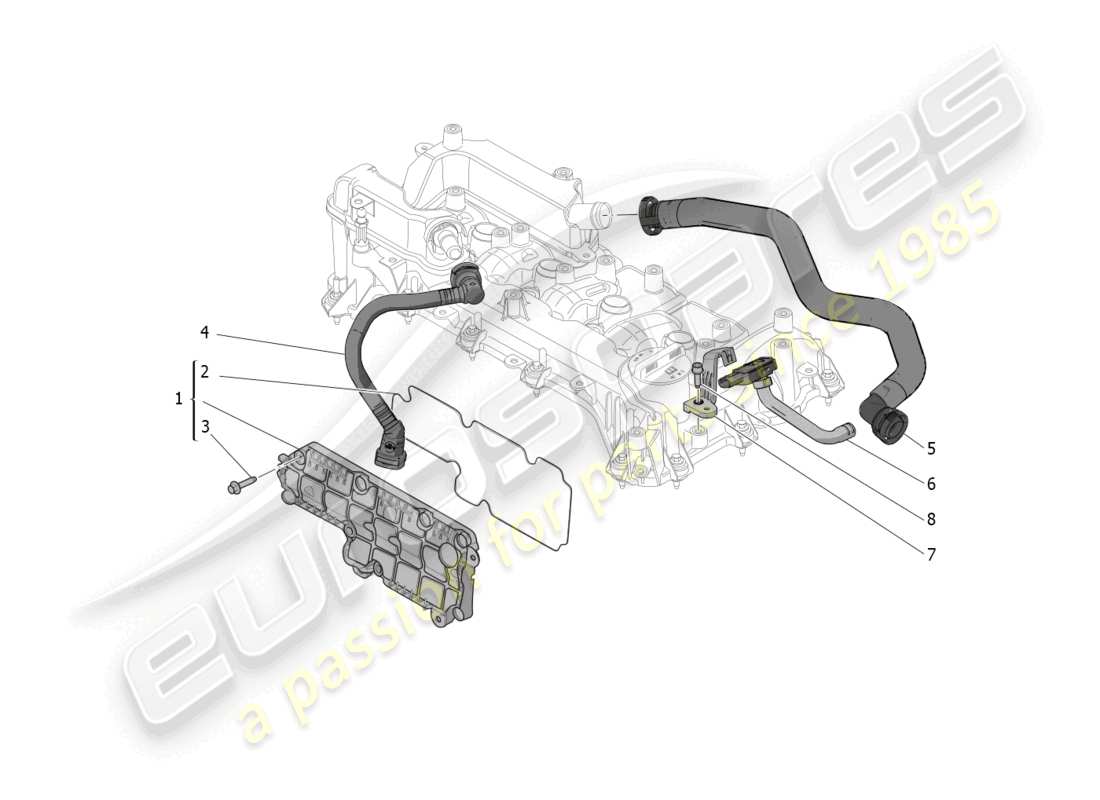 maserati grecale gt (2023) diagramma delle parti del sistema di ricircolo dei vapori d'olio