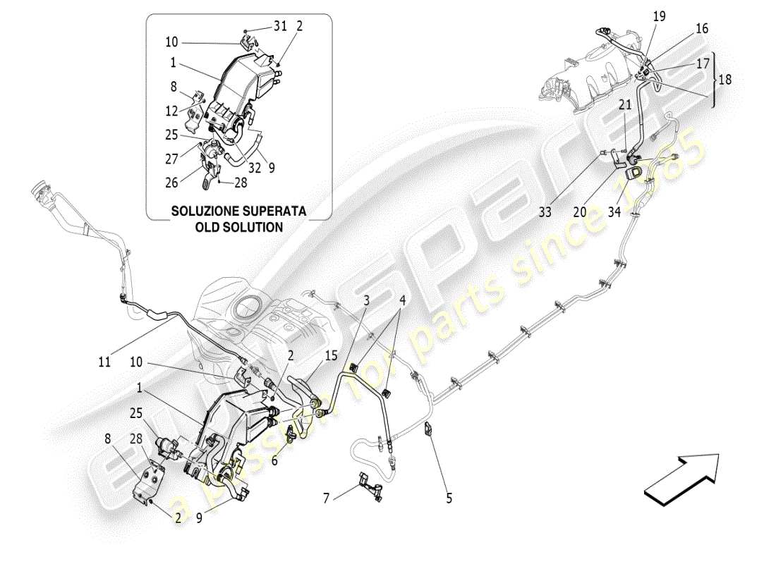 maserati ghibli (2019) diagramma delle parti del sistema di ricircolo dei vapori di carburante