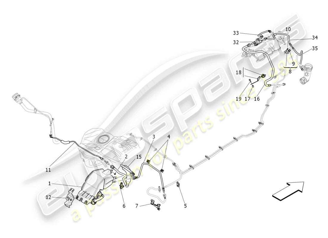 maserati levante tributo (2021) sistema di ricircolo dei vapori di carburante diagramma delle parti