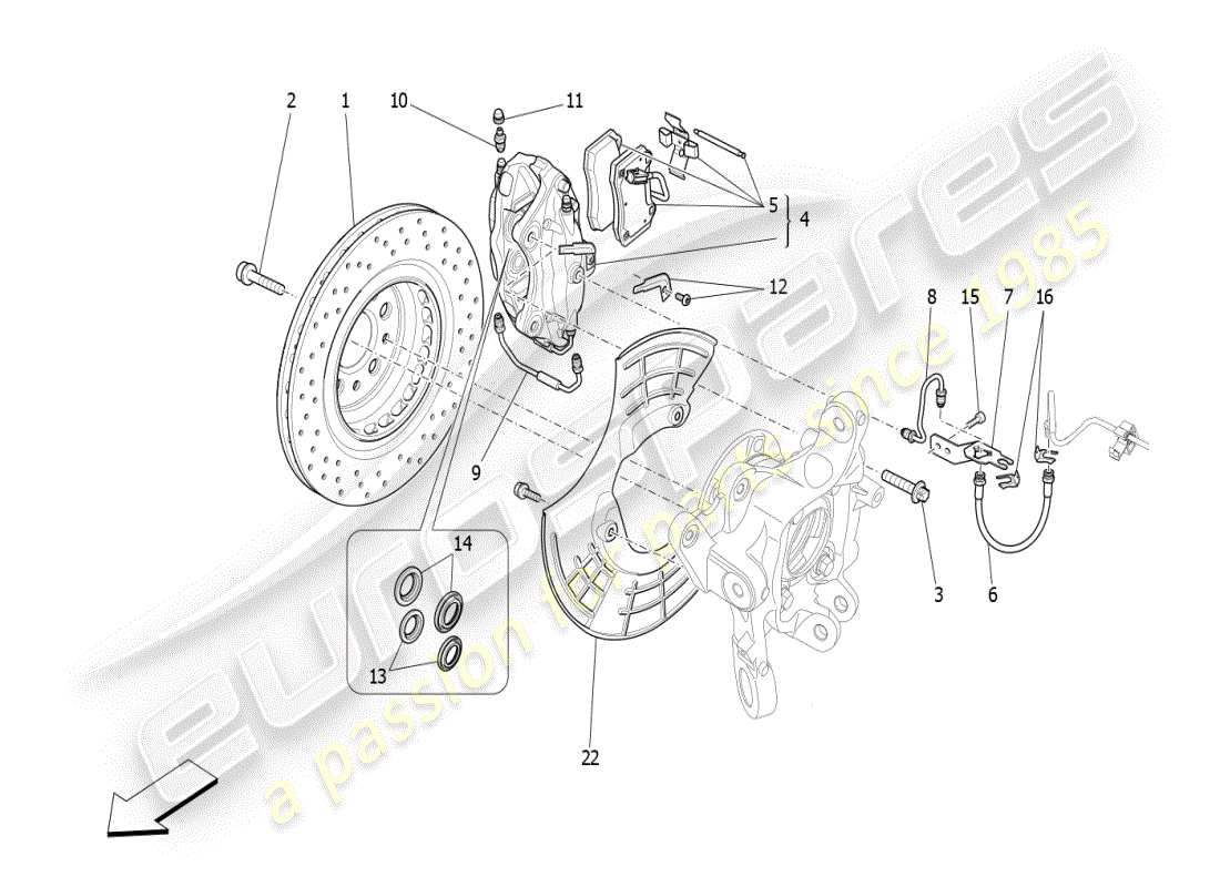 maserati ghibli (2019) schema parziale dei dispositivi di frenatura sulle ruote posteriori
