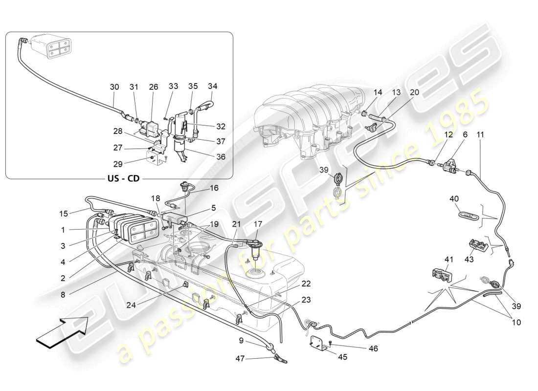 maserati grancabrio mc (2013) diagramma delle parti del sistema di ricircolo dei vapori di carburante