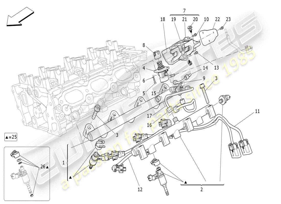 maserati ghibli (2019) diagramma delle parti delle pompe del carburante e delle linee di collegamento