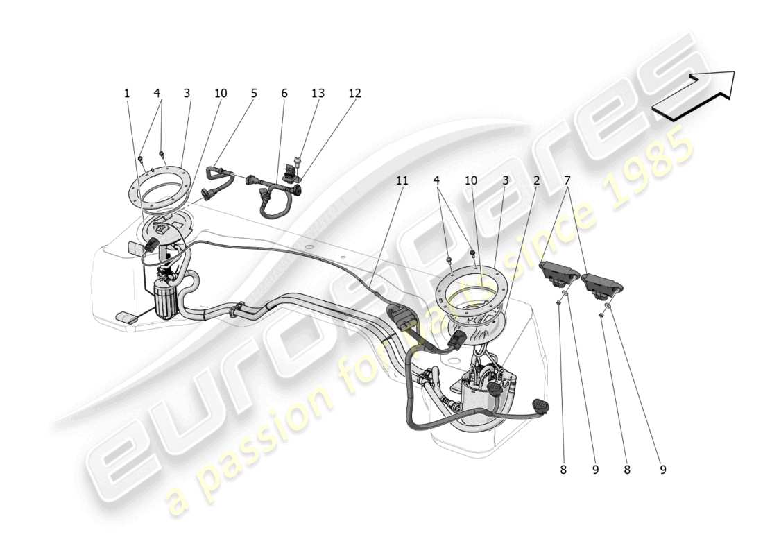 maserati mc20 (2023) pompe del carburante e linee di collegamento diagramma delle parti