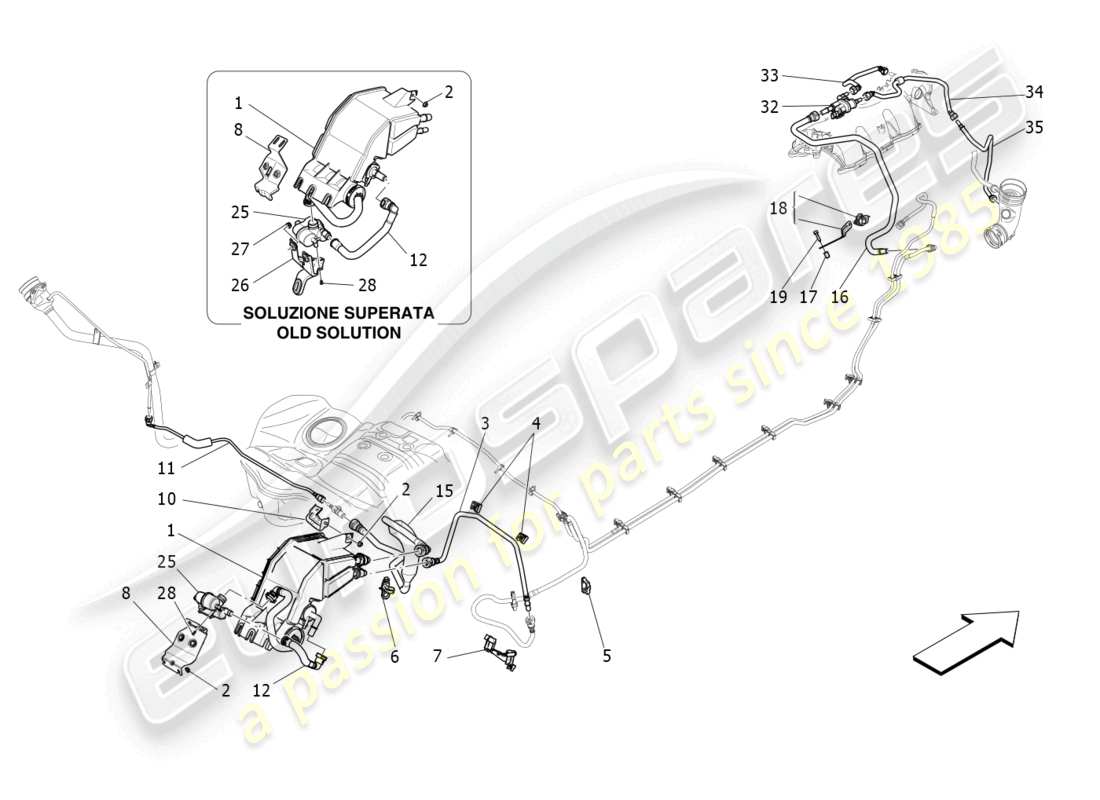 maserati levante (2019) sistema di ricircolo dei vapori di carburante diagramma delle parti