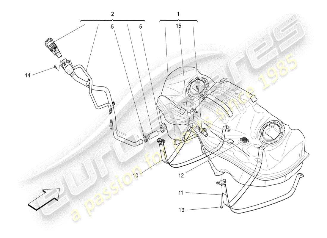 maserati ghibli (2019) diagramma delle parti del serbatoio del carburante