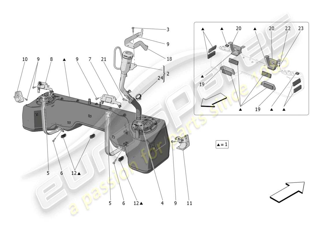 maserati mc20 (2023) serbatoio di carburante diagramma delle parti