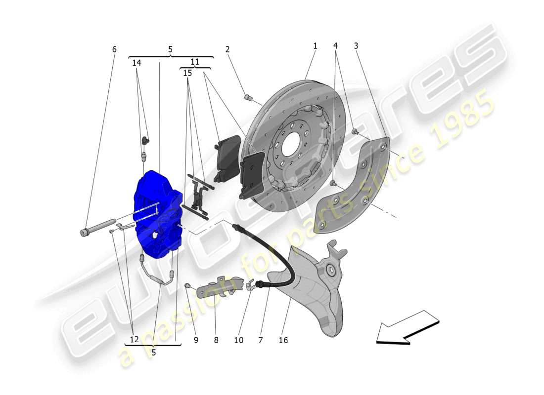 maserati mc20 (2023) schema parziale dei dispositivi di frenatura sulle ruote posteriori