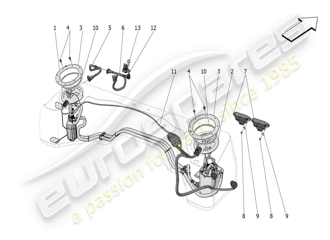 maserati mc20 (2024) pompe del carburante e linee di collegamento diagramma delle parti