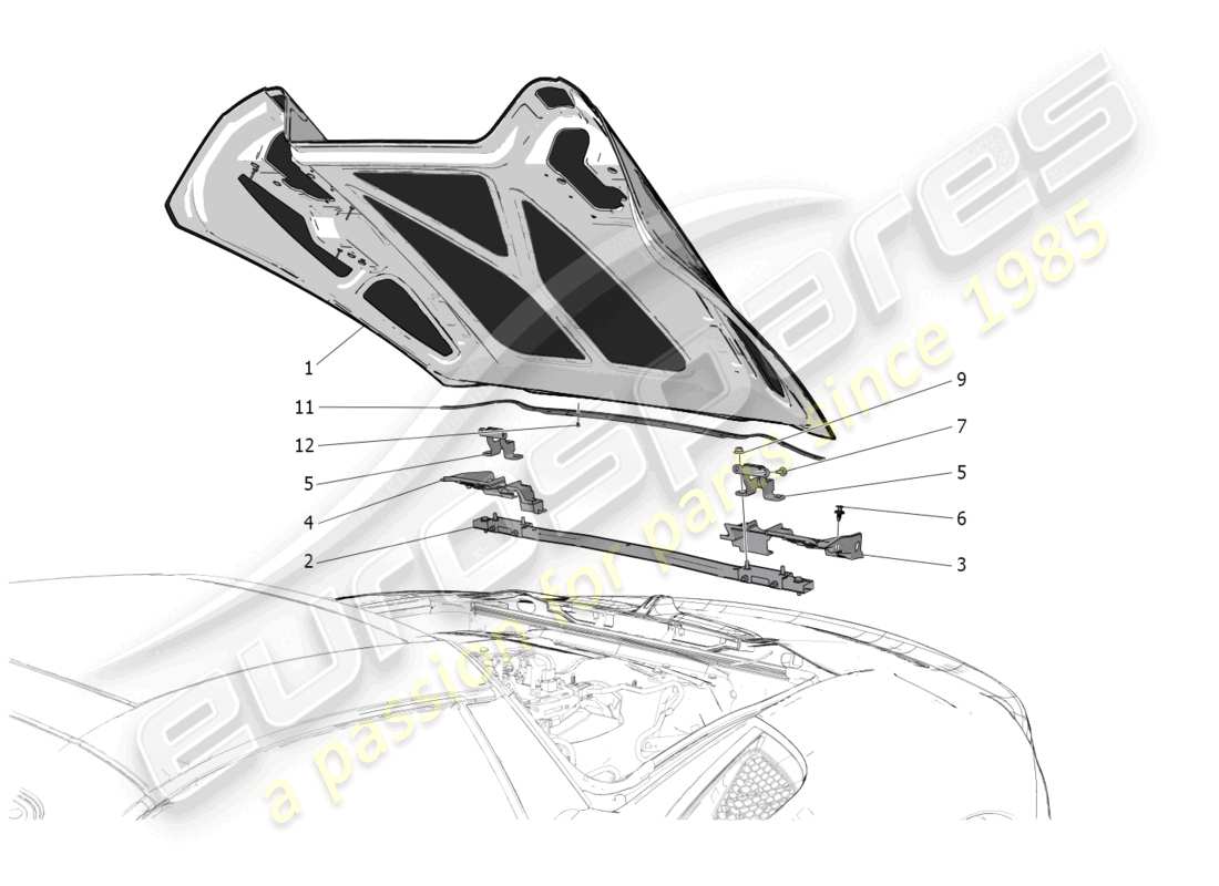 maserati mc20 cielo (2023) capote elettrica: copre il diagramma delle parti