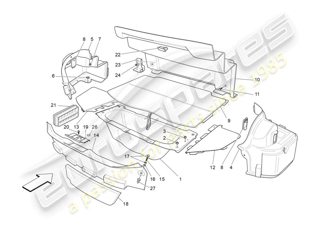maserati grancabrio mc (2013) diagramma delle parti dei tappetini del vano bagagli