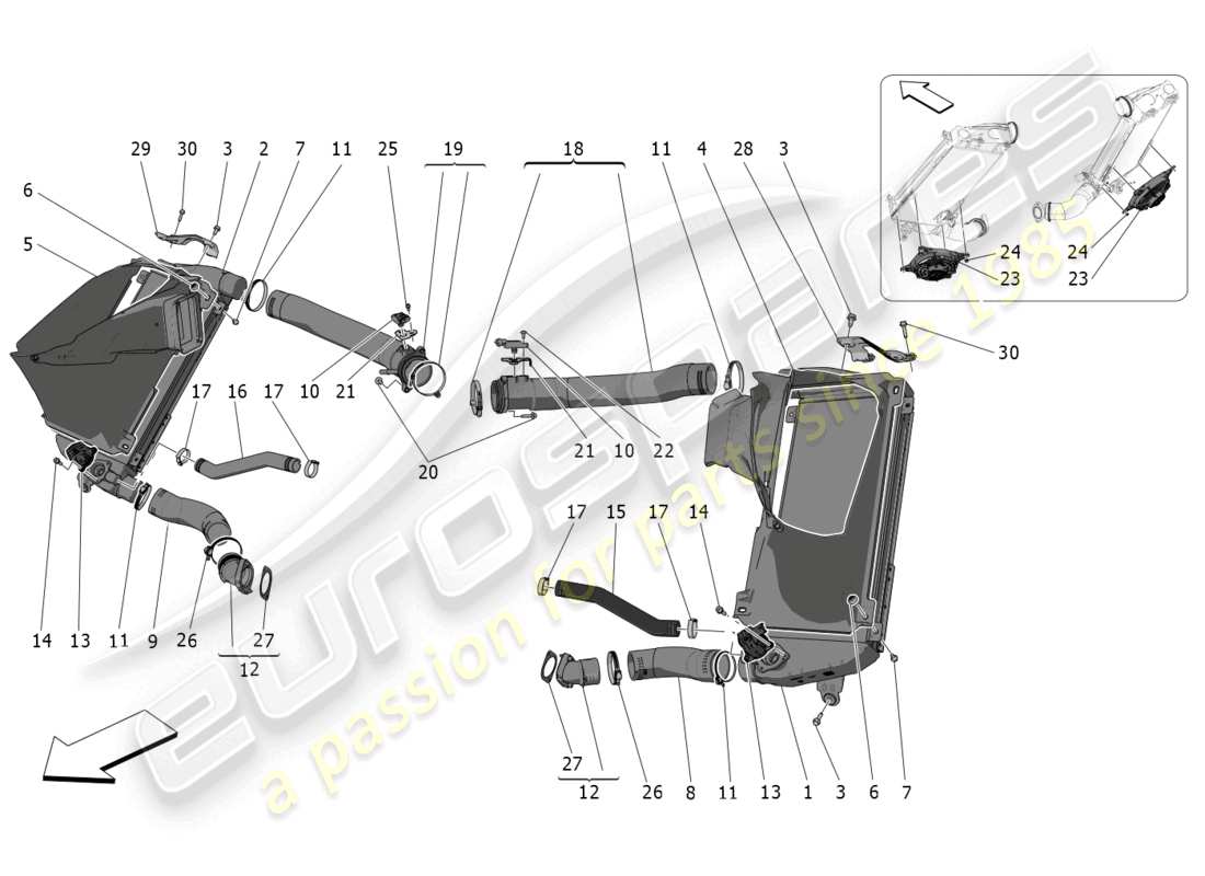maserati mc20 cielo (2023) schema delle parti del sistema intercooler