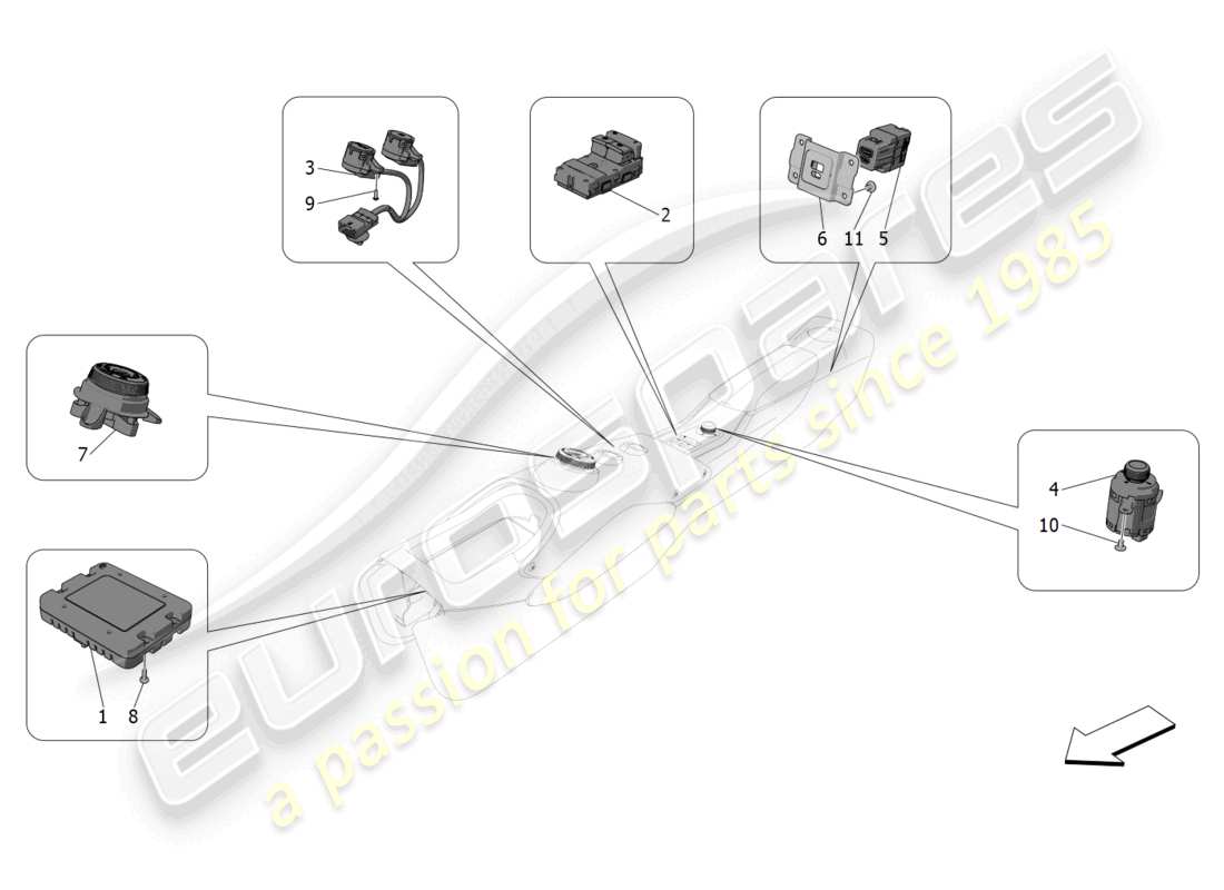 maserati mc20 (2022) diagramma delle parti dei dispositivi della console centrale