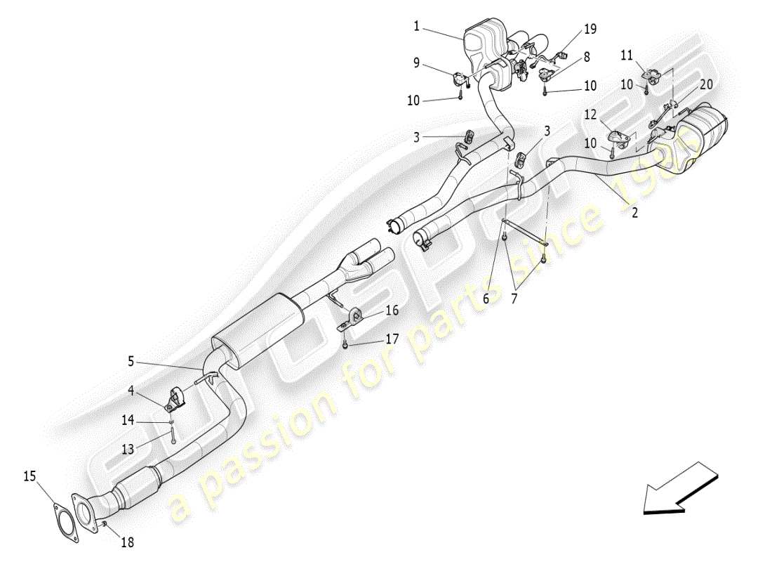maserati ghibli (2021) diagramma delle parti dei silenziatori