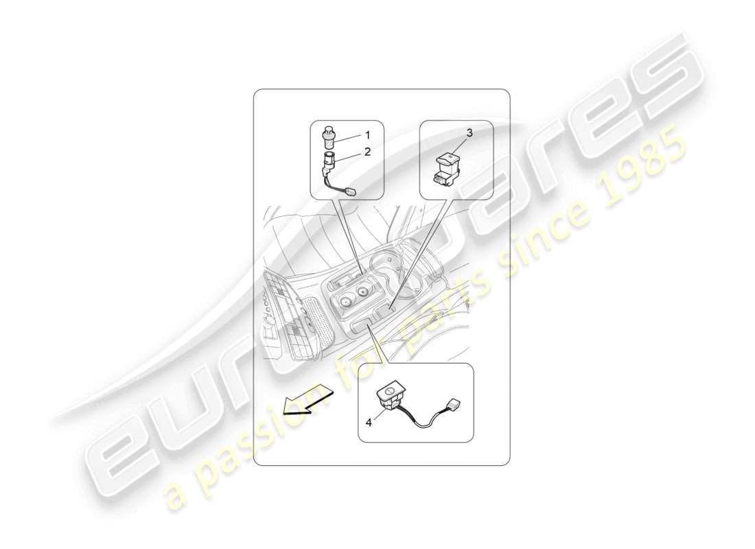 maserati granturismo mc stradale (2012) dispositivi della console centrale diagramma delle parti